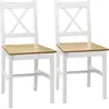 Image de HOMCOM Lot de 2 chaises de salle à manger, chaises de cuisine, style maison de campagne, dossier haut, cadre en bois de pin, pour salon, chambre, cuisine, chêne et blanc