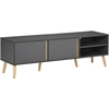 Image de HOMCOM Meuble TV banc TV pour télévision jusqu'à 55 pouces design scandinave 2 portes 2 niches avec passe-câbles 150 x 35 x 45 cm gris foncé