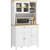 Image de HOMCOM Armoire de cuisine, buffet cuisine avec plan de travail, vaisselier large avec 3 placards, tiroir, niches, passe-câble, étagères réglables et portes vitrées, style moderne, 100x40x180 cm, blanc