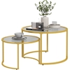 Image de HOMCOM Lot de 2 tables basses gigognes rondes 70/54 cm plateau verre trempé et pied en acier au carbone design moderne doré