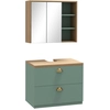 Image de Ensemble de meubles de salle de bain Kleankin, armoire de toilette + meuble sous-vasque suspendu avec étagères réglables, 2 tiroirs, design scandinave, vert