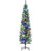 Image de HOMCOM Sapin de Noël artificiel lumineux 180 cm en forme de crayon, arbre de Noël avec 150 lumières multicolores, 390 branches, base en acier, pour décoration de Noël, vert