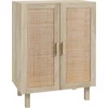 Image de HOMCOM Meuble de rangement buffet rotin avec placard à portes effet cannage, étagères réglables, style bohème, armoire de rangement pour salon, cuisine, chambre, 73 x 41 x 102 cm, bois naturel