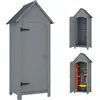 Image de Outsunny Abri de jardin en bois cabane de jardin exterieur armoire de jardin avec toit bitumé 3 étagères porte avec loquet rangement et stockage extérieurs pour terrasse 77,5 x 54,2 x 179,5 cm gris