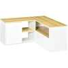 Image de Meuble TV d'angle HOMCOM, meuble TV jusqu'à 40 pouces avec éclairage de rangement et finition blanc bois