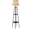 Image de HOMCOM Lampadaire, lampe de salon sur pied, 2 étagères de rangement, douille E27, 40 W, interrupteur à tirette inclus, abat-jour tissu, métal, design moderne, noir marron