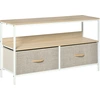 Image de HOMCOM Meuble TV Bas sur Pieds support TV pour télévison jusqu'à 47 pouces Style Industriel 2 tiroirs en Tissu Gris Bois Naturel et métal Blanc