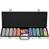 Image de SPORTNOW Mallette de Poker Coffret de Poker Complet, verrouillable, avec 500 jetons 5 dés 2 Jeux de Cartes 3 boutons 1 Tapis en Feutre + 2 clés Aluminium