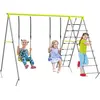 Image de Outsunny Balan?oire portique pour enfant 4 en 1 avec 2 sige de balan?oire, chelle grimpeuse et filet d'escalade, structure mtallique, balan?oire de jardin, charge max. 180 kg, vert