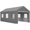 Image de Outsunny Tente garage carport dim. 6L x 2,95l x 2,78H m acier galvanisé robuste PE haute densité 160 g/m² imperméable anti-UV, 2 portes enroulables et 6 fenêtres