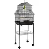 Image de PawHut Cage à oiseaux sur pied, volière sur roulettes avec balançoire, poignée portable, 2 mangeoires, support, design maison, cage pour pinsons, canaris et perruches 50,5 x 41 x 121 cm en acier noir