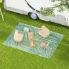 Image de Outsunny Tapis de jardin tapis d'extrieur rversible 365L x 274l cm impermable motif feuillage avec sac de transport pour terrasse balcon camping, vert crme