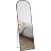 Image de HOMCOM Miroir sur pied, miroir mural rectangulaire, arrondi, cadre en aluminium, support pour entrée, chambre, dressing, 50 x 161,5 cm, noir