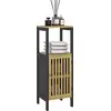 Image de HOMCOM Meuble bas de salle de bain en bambou avec placard 1 porte niche ouverte 32 x 30 x 90,5 cm, noir et bois