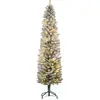 Image de HOMCOM Sapin de Noël artificiel 180 cm, arbre de Noël slim lumineux floqué enneigé - support en métal, lumière LED blanc chaud et 329 branches - effet réaliste, vert