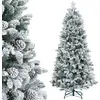 Image de HOMCOM Sapin de Noël artificiel 180 cm Arbre de Noël avec support en métal 1489 branches enneigées, pommes de pin, vert