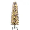 Image de HOMCOM Sapin de Noël artificiel 150 cm, arbre de Noël slim lumineux floqué enneigé - support en métal, lumière LED blanc chaud et 263 branches - effet réaliste, vert