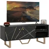 Image de HOMCOM Meuble TV banc TV meuble pour télévision jusqu'à 50 pouces avec placard, étagère réglable et passe-câbles, dim. 110l x 35P x 45H cm aspect marbre noir