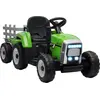 Image de HOMCOM Tracteur électrique avec remorque amovible, voiture électrique enfants de 3 à 6 ans avec télécommande MP3 musique affichage lumières et ceinture de sécurité, 12V 3-6 km/h, vert