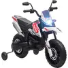 Image de AIYAPLAY Moto électrique enfants moto cross pour enfant sous licence Aprilia avec 2 moteurs 12V, vitesse max. 6 km/h, roues d'entraînement, suspension à ressort, lumière LED, musique, USB - blanc