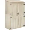 Image de Outsunny Armoire de jardin, armoire de rangement en bois, 2 étagères, 2 portes magnétiques, toit incliné, compartiment droit spacieux, 120 x 57 x 183 cm, bois naturel