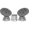 Image de Outsunny Ensemble salon de jardin 3 pièces avec 2 fauteuils papasan pivotant et 1 tables basse ronde 2 grands coussins fourni polyester résine tressée gris
