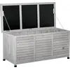 Image de Outsunny Coffre de rangement extrieur, malle de rangement en bois, 283L, avec petites ouvertures en bas, 2 cha?nes, 127 x 56 x 60 cm, gris