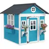 Image de Outsunny Cabane enfant extrieur, maison enfant extrieure, avec porte, fenºtres et jardinires, cabane de jardin pour enfant 3-8 ans, 114 x 126,4 x 135 cm, bleu