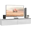 Image de HOMCOM Meuble TV suspendu meuble télé bois banc TV mural pour téléviseurs jusqu'à 70 pouces avec placard à portes effet brillant, pour salon chambre à coucher, 160 x 35 x 30 cm, blanc