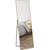 Image de HOMCOM Grand miroir pleine longueur rectangulaire, 50 x 160 cm - miroir sur pied, mural ou pocé contre mur - pour chambre à coucher, salon et dressing, or