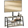 Image de HOMCOM Meuble TV avec support orientable 35°, meuble télé pour téléviseurs de 32-70 pouces, étagères ouvertes, banc TV industriel pour salon chambre à coucher, 108x41x135cm, effet bois naturel