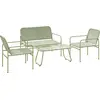 Image de Outsunny Salon de jardin extérieur en résine tressée 4 places avec canapé 2 places, 2 fauteuils, table en verre trempé, cadre en acier, mobilier de jardin pour balcon terrasse, vert