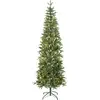 Image de HOMCOM Sapin de Noël artificiel 210 cm, arbre de Noël slim avec 300 lumières blanches chaudes, 8 modes d'éclairage, 826 pointes de branche articulée, support en métal, plastique ignifuge, vert