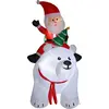 Image de Outsunny Père Noël gonflable de Noël sur un ours polaire 200 cm avec 5 lumières LED, autogonflant électrique, imperméable et résistant, décoration intérieure et extérieure