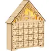 Image de HOMCOM Calendrier de l'Avent maison en bois, calendrier de l'Avent à remplir avec 24 tiroirs et 5 lumières LED, décoration de Noël réutilisable, cadeau pour enfants et adultes, bois naturel