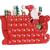 Image de HOMCOM Calendrier de l'Avent en bois, calendrier de l'Avent à remplir avec 24 tiroirs, décoration de Noël réutilisable en forme Père Noël et traîneau, cadeau pour enfants et adultes, rouge