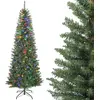 Image de HOMCOM Sapin de Noël artificiel 210 cm, arbre de Noël fin avec 350 lumières blanches chaudes et multicolores, 9 modes d'éclairage, 1273 pointes de branche articulée, support en métal pliable, vert