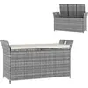 Image de Outsunny Coffre de rangement extérieur en résine tressée, banc de rangement 250L avec coussin amovible, pour jardin, balcon, patio, 125 x 55 x 70 cm, crème et gris