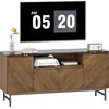 Image de HOMCOM Meuble TV jusqu'à 65 pouces meuble télé bois avec compartiment ouvert, portes, étagères réglables et passe-câbles, banc TV moderne effet marbre pour salon chambre à coucher, 140x39x66cm, noyer