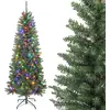 Image de HOMCOM Sapin de Noël artificiel 180 cm, arbre de Noël fin avec 250 lumières blanches chaudes et multicolores, 9 modes d'éclairage, 899 pointes de branche articulée, support en métal pliable, vert