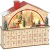 Image de HOMCOM Calendrier de l'Avent lumineux en bois, calendrier de l'Avent à remplir avec 24 tiroirs, décoration de Noël réutilisable avec scène de village, fonctionne à piles, bois naturel