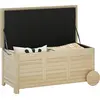 Image de Outsunny Coffre de rangement extérieur, malle de rangement en bois, 185L, avec roulettes et bâche intérieure résistante aux intempéries, 110 x 50 x 50 cm, bois naturel