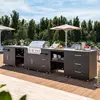Image de Cuisine d'extérieur angle 5 éléments avec évier et barbecue - Oviala Memphis