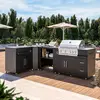 Image de Cuisine d'extérieur angle 4 éléments avec évier et barbecue - Oviala Memphis
