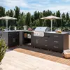 Image de Cuisine d'extérieur angle 5 éléments avec évier et barbecue - Oviala Memphis