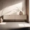 Image de Meuble TV 2 portes en acier et MDFReproduction mélaminé 150 cm beige - Oviala Romeo