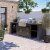 Image de Cuisine d'extérieur 3 élements avec barbecue noir - Oviala Memphis