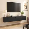 Image de Meuble TV suspendu 200 cm moderne noir - Oviala Holly