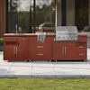 Image de Cuisine extérieure acier 3 éléments avec barbecue brique - Oviala Memphis