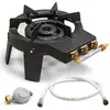 Image de Meva - Rechaud Gaz Fonte Véritable 9.8 Kw 4 Pieds 3 Robinets + Tuyau Gaz 1.50m Et Détendeur Butane